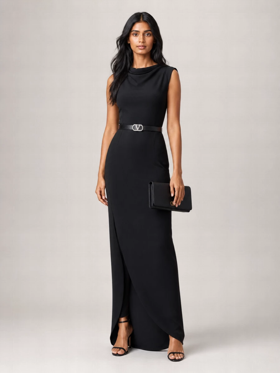 Victoria Beckham Acetate Viscose Asymmetric Draped Maxi Dress