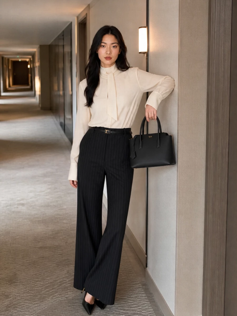 Tom ford pinstripe wide leg trousers ivory blouse