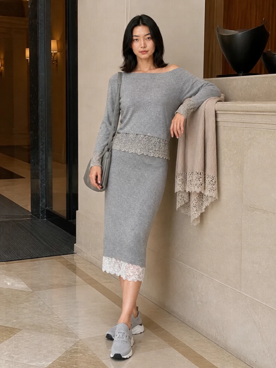 Ermanno scervino grey lace knit set tods sneakers
