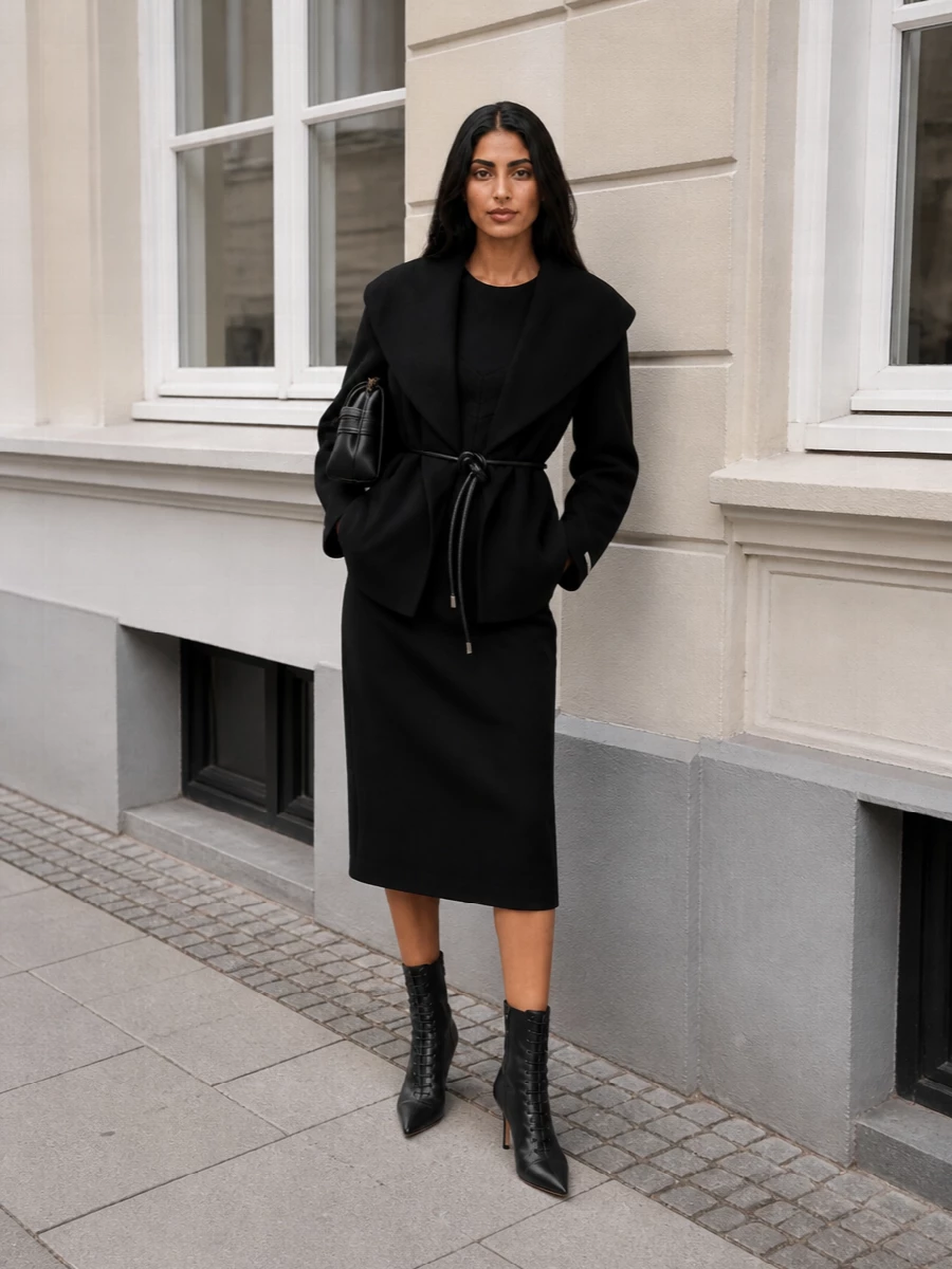 Sportmax black jacket sheath dress outfit
