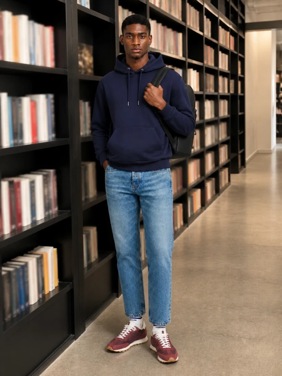 Ami paris hoodie jeans burgundy sneakers