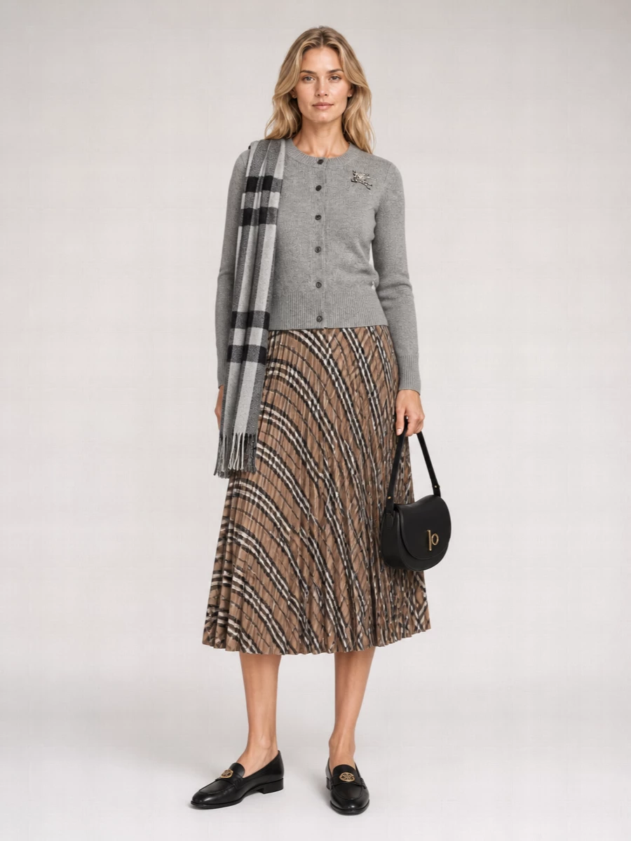 Burberry Cashmere Blend Ribbed Crystal Embellished Crew Neck Cardigan