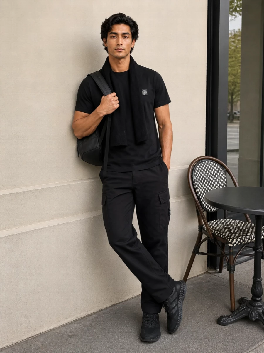Stone island black cargo outfit technical sneakers