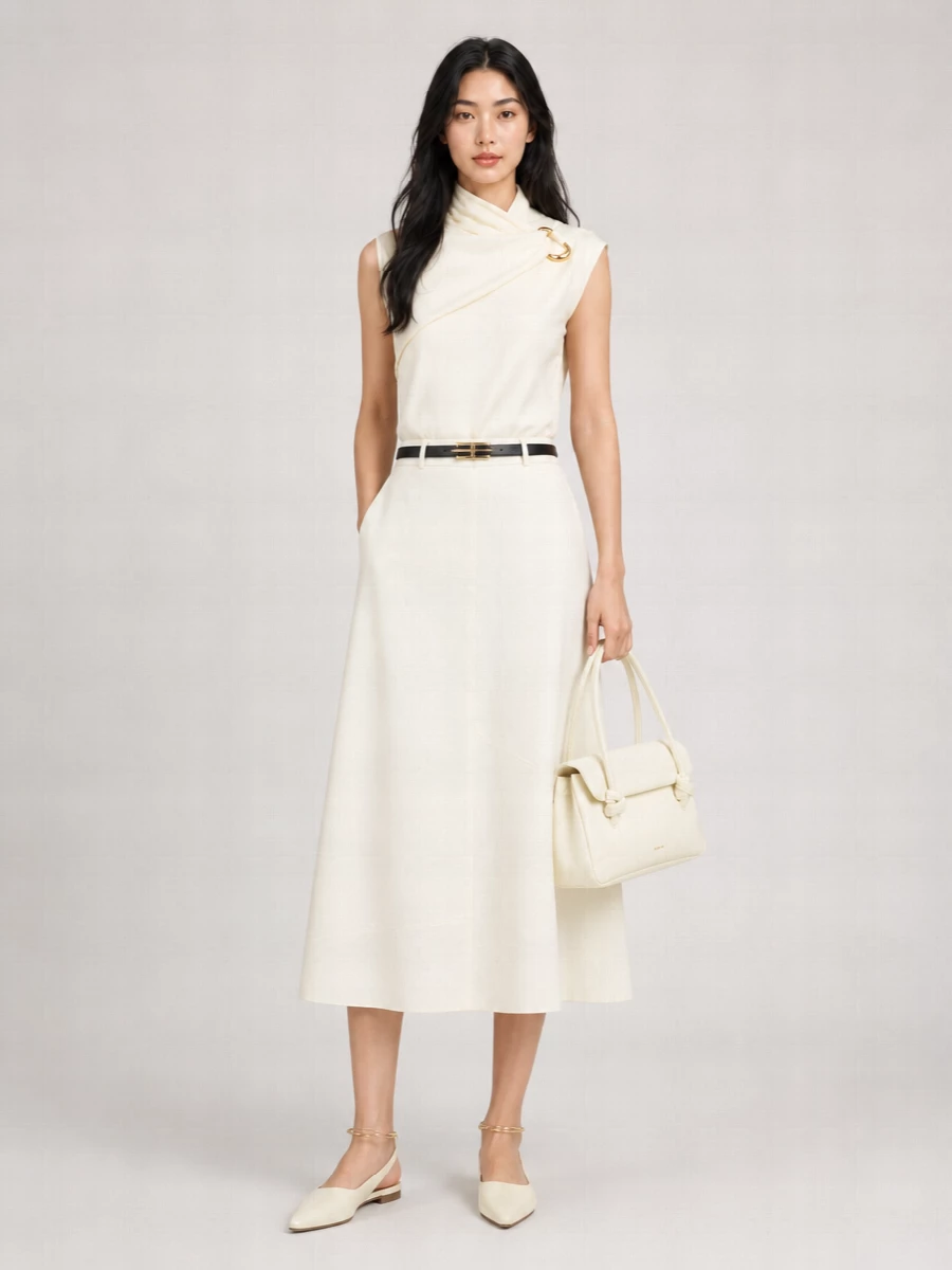 Jil Sander Virgin Wool Draped Knitted Turtleneck Tank Top