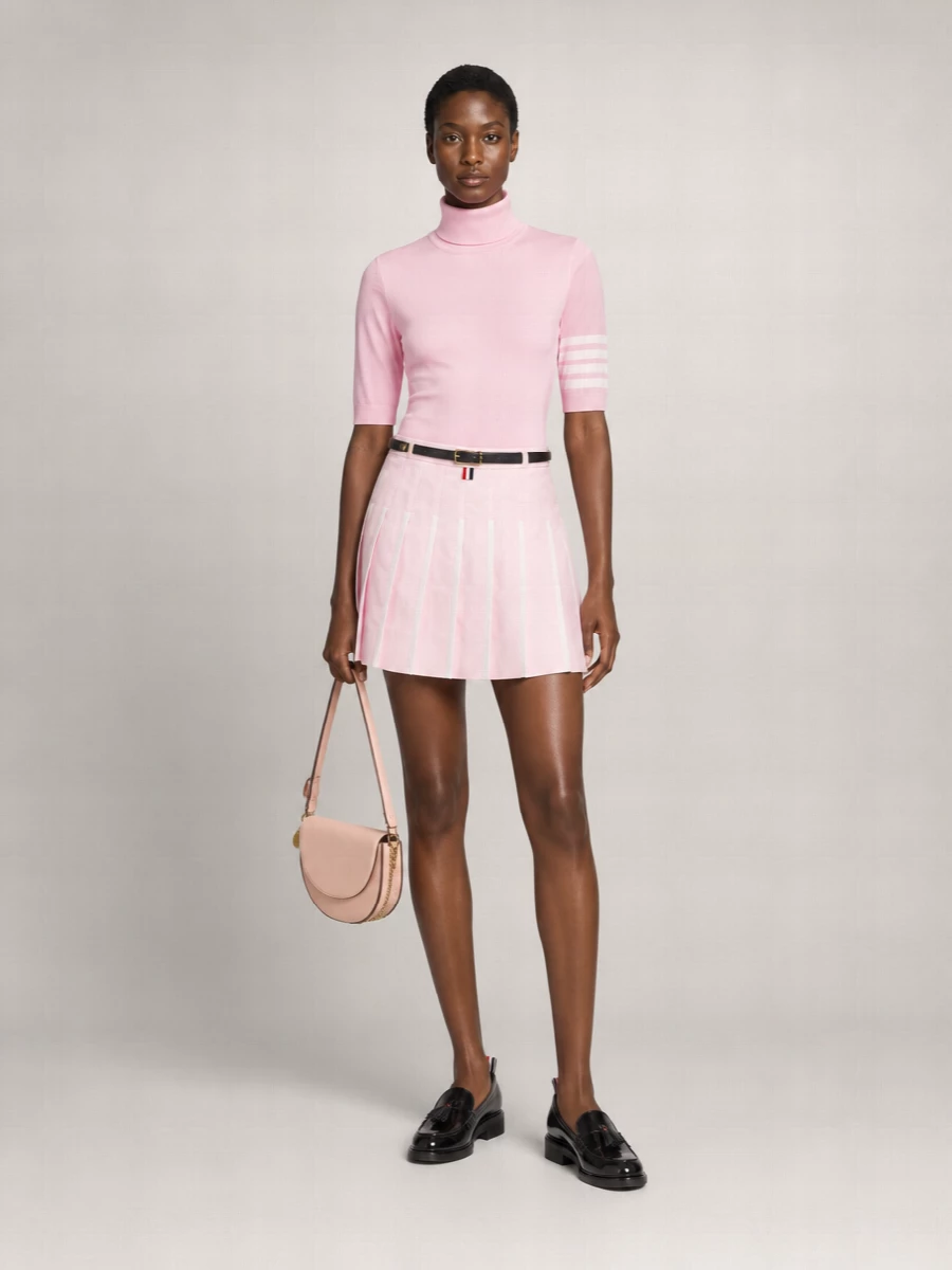 Thom Browne Pleated Oxford Skirt Striped Accents
