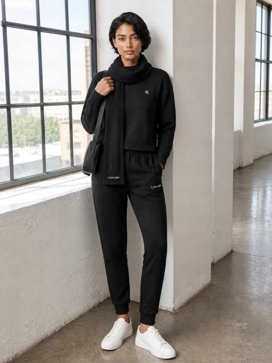 Calvin klein black joggers sweatshirt white sneakers