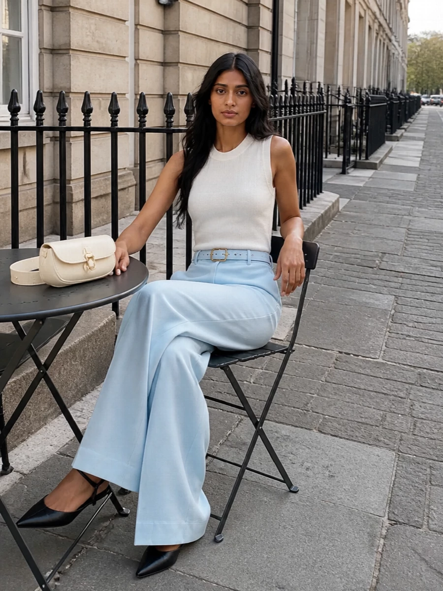Max mara wide leg trousers ivory ribbed tank outfit