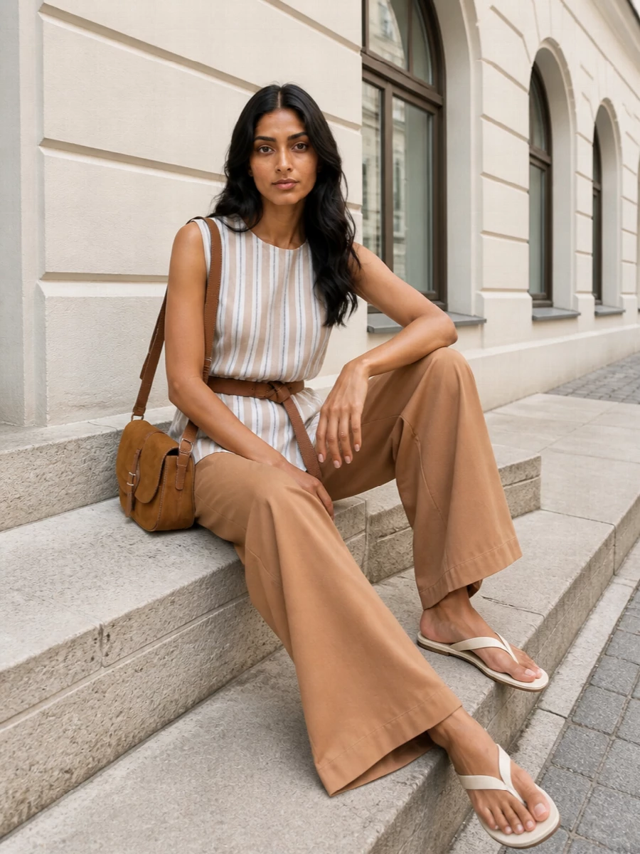 Semicouture striped tunic caramel wide leg trousers