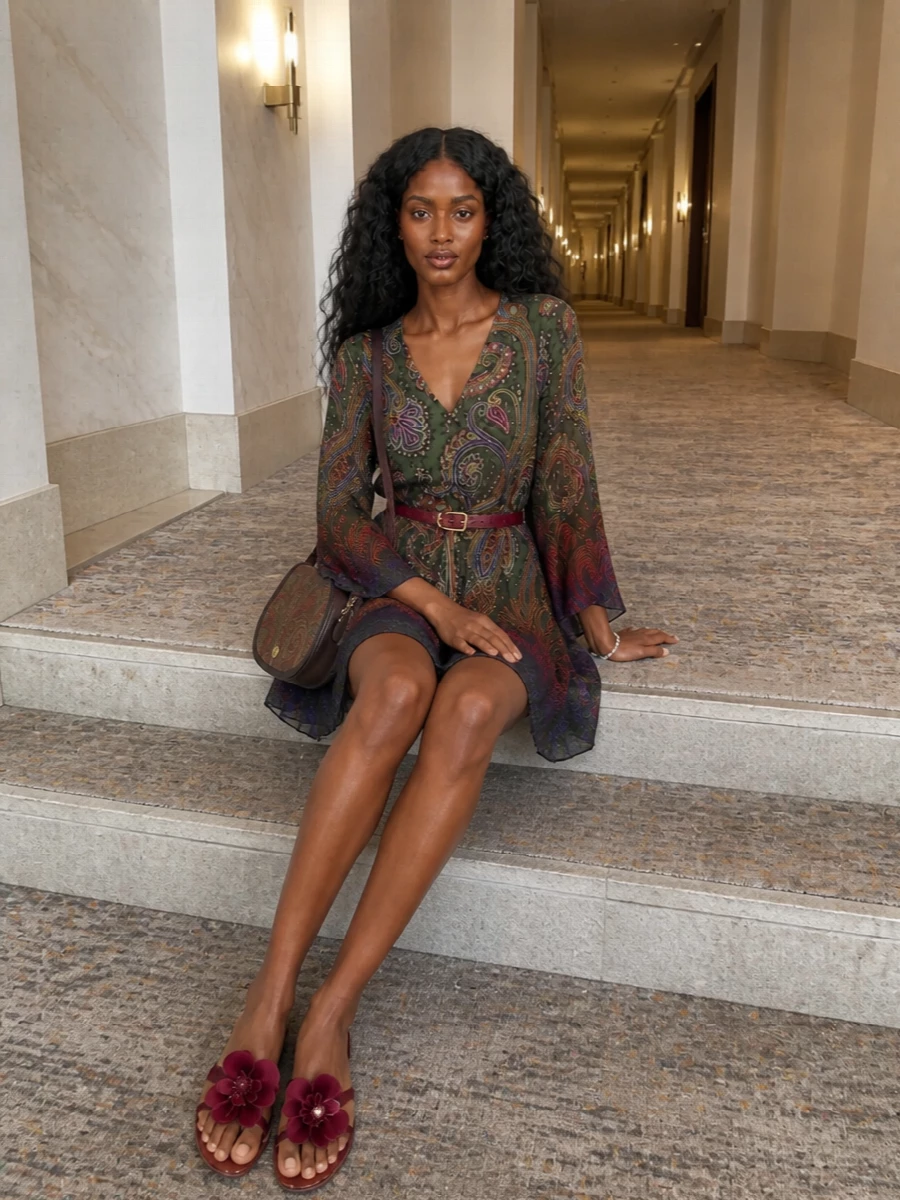 Etro paisley wrap dress zimmermann slides