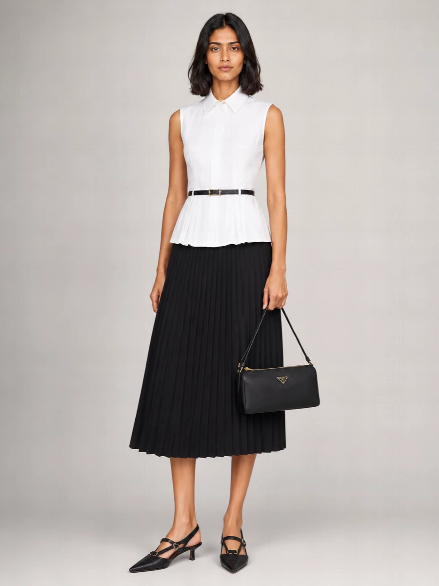 Sportmax Wool Low-Rise Pleated Midi Skirt
