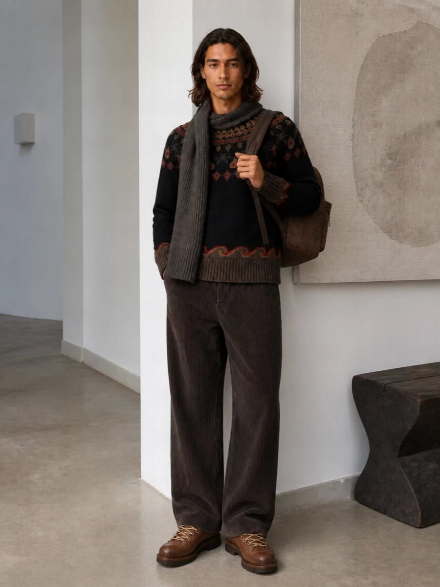 Alanui sweater ami corduroy trousers boots