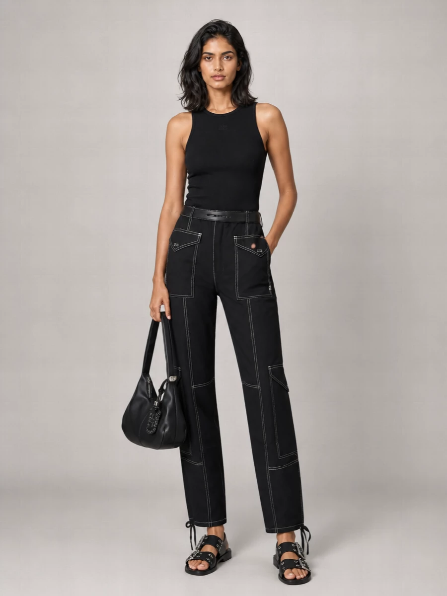 Ganni Ribbed Cotton Sleeveless Tank Top