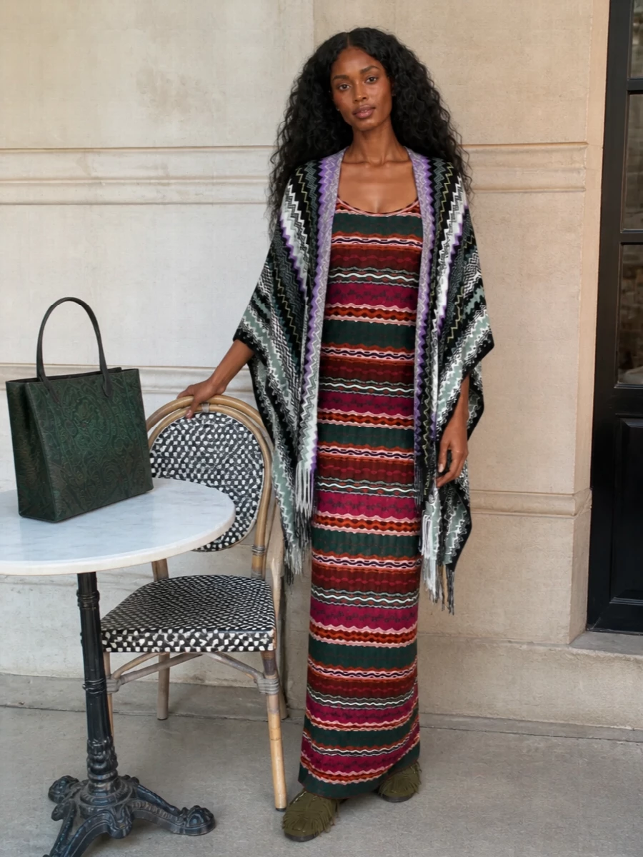 Missoni poncho knit maxi dress resort outfit
