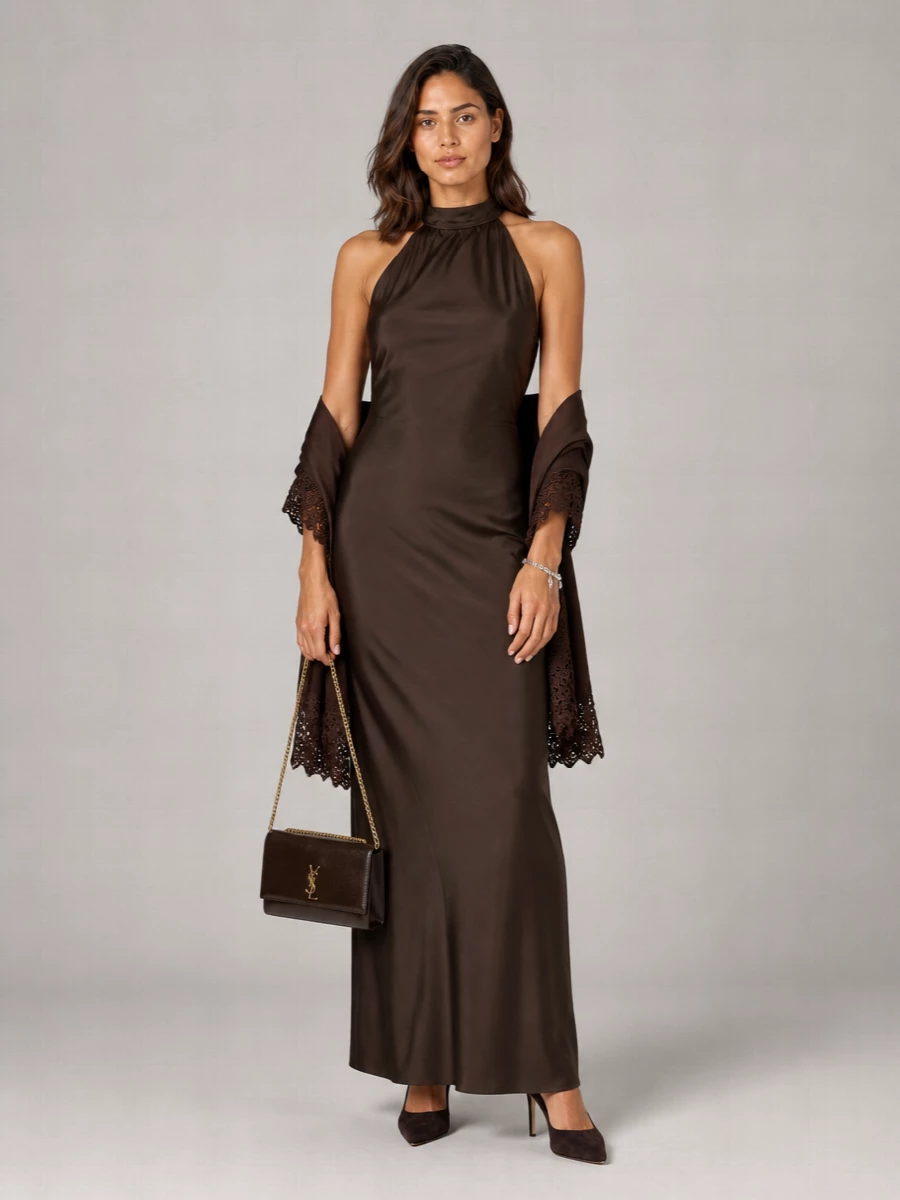 Ralph Lauren Satin Halterneck Maxi Dress