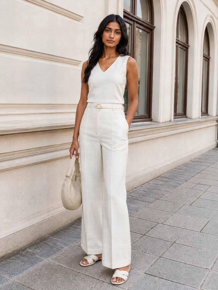 Herno ivory wide leg trousers minimalist tank