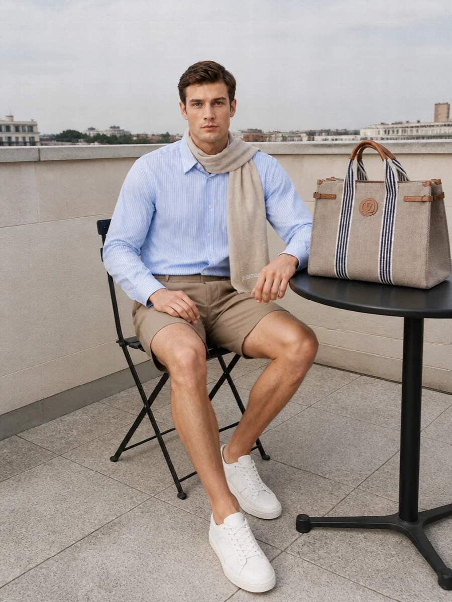 Ami paris striped shirt tailored shorts outfit
