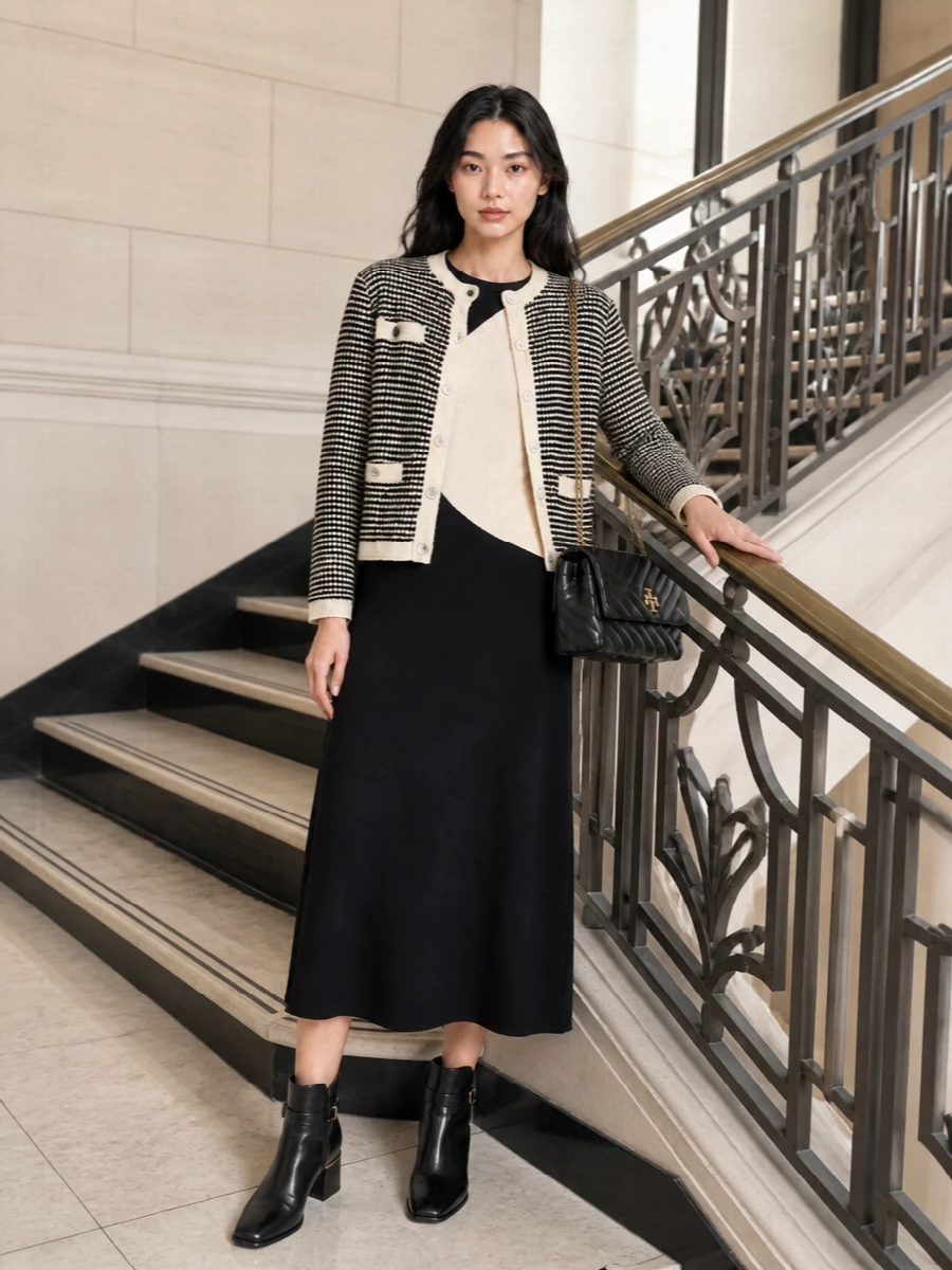 Tory burch houndstooth jacket color block dress