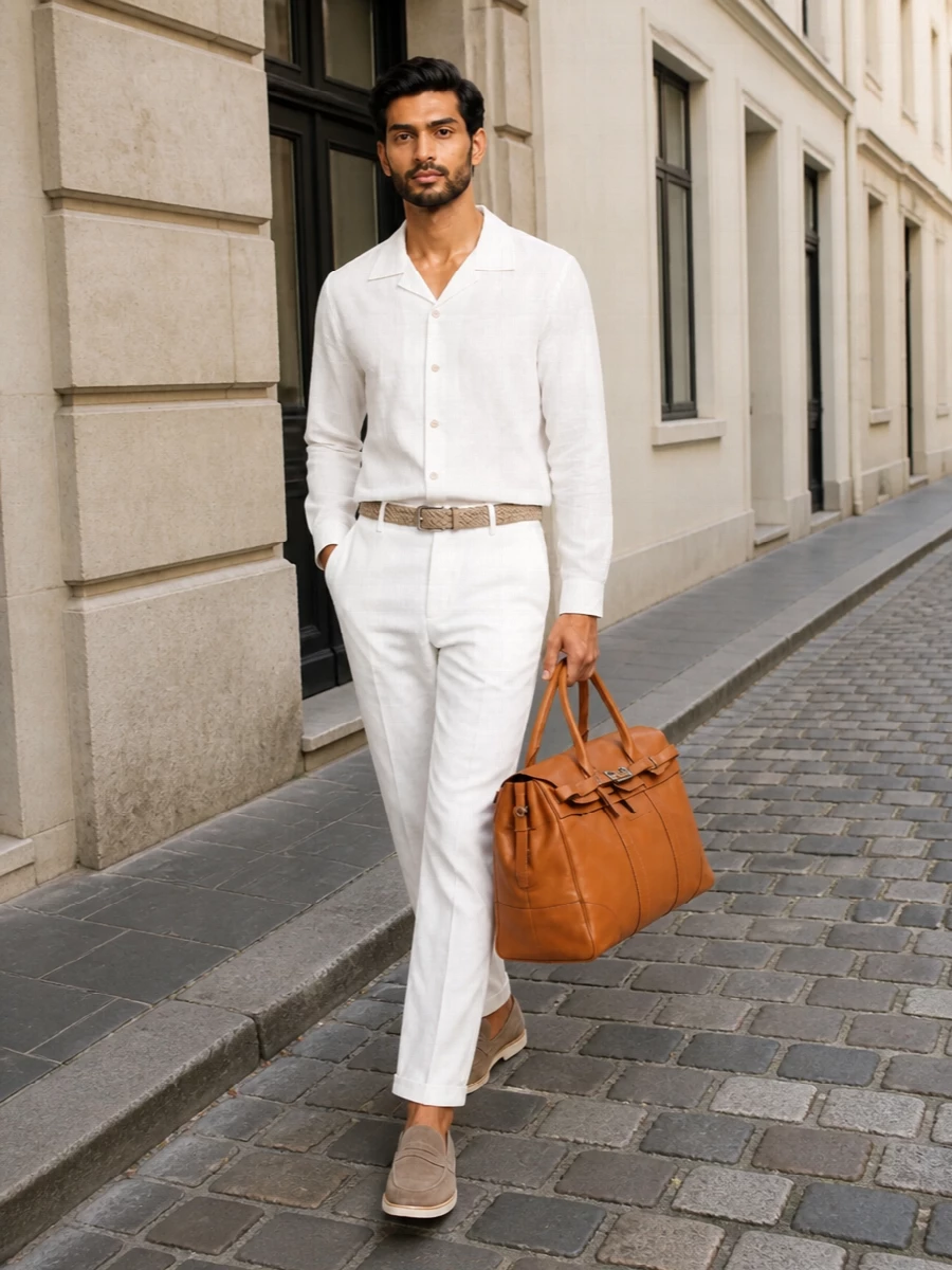 Brunello cucinelli white trousers travel outfit