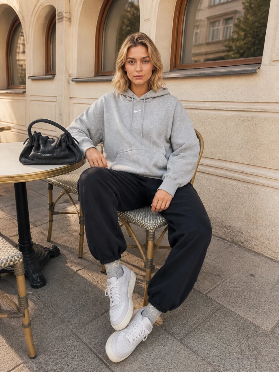 Nike grey hoodie black track pants outfit