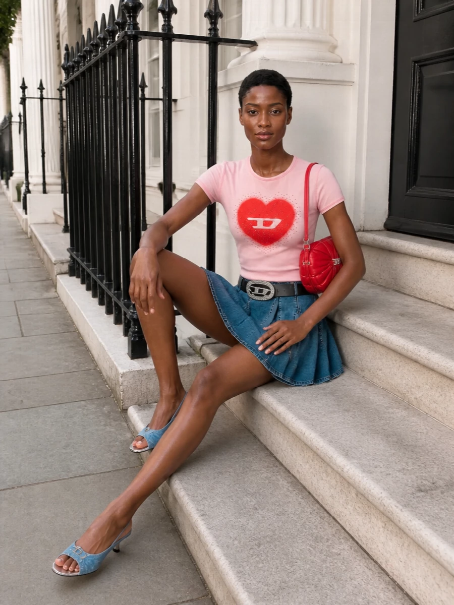 Diesel heart tee pleated denim mini outfit