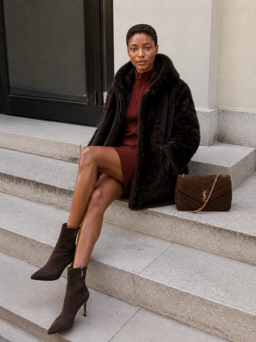 Max mara knit dress yves salomon coat outfit