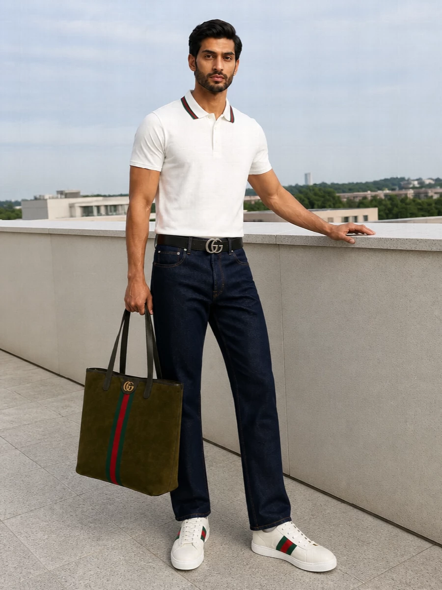 Gucci mens polo dark denim web sneakers