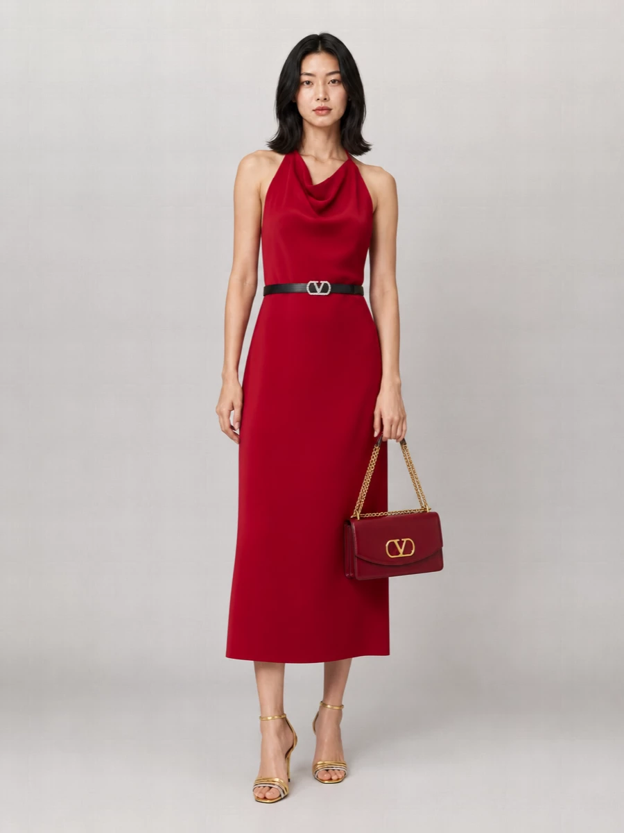 Valentino Silk Draped Midi Dress