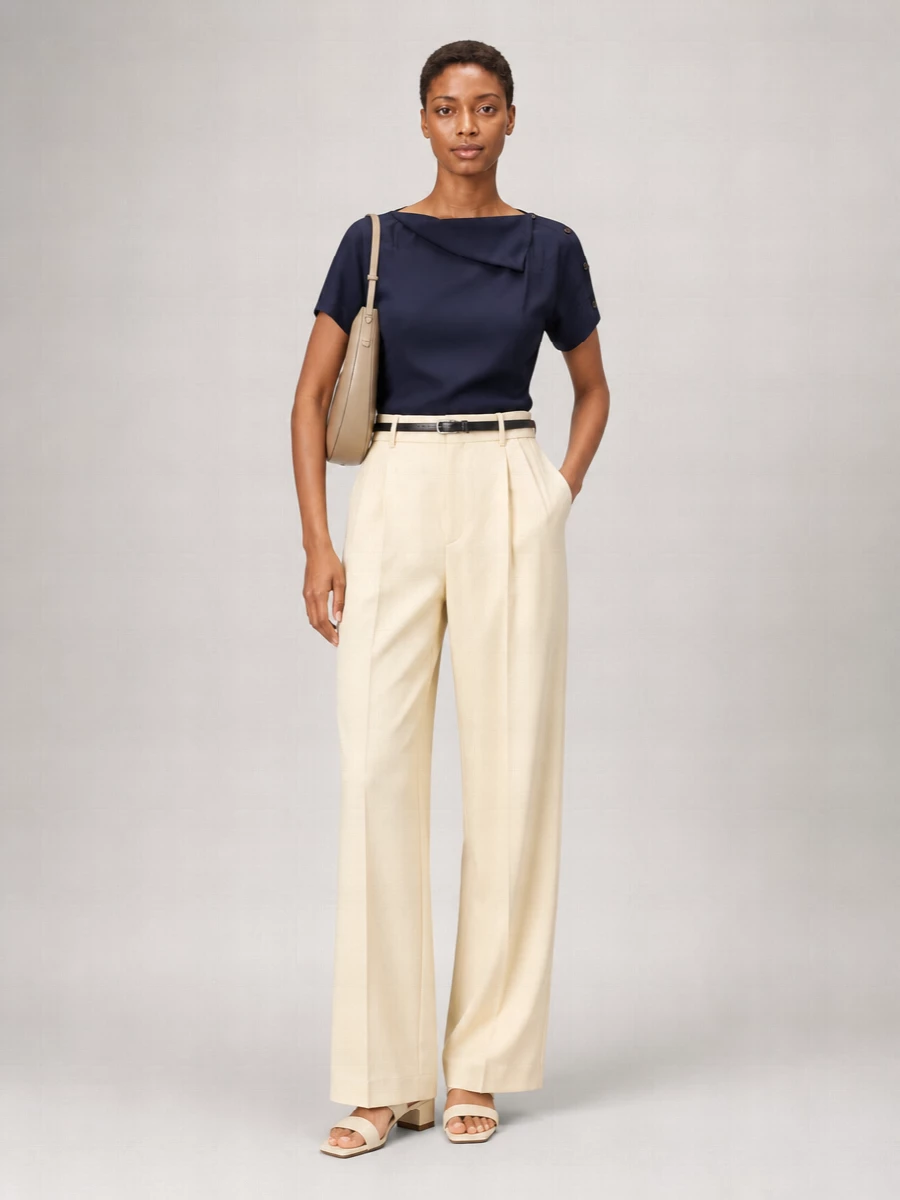 Soeur Linen Blend Asymmetric Boat Neck Short Sleeve Blouse