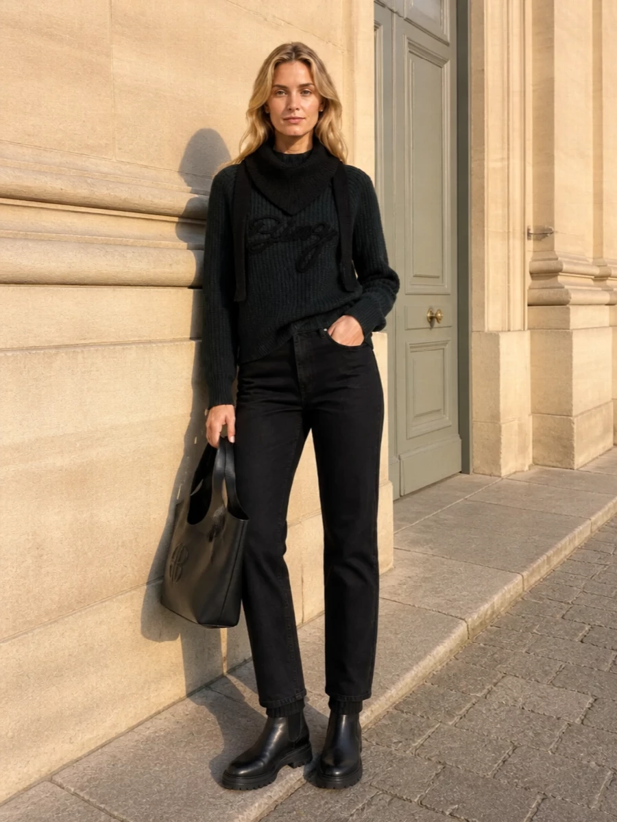 Anine bing jumper black jeans chunky boots