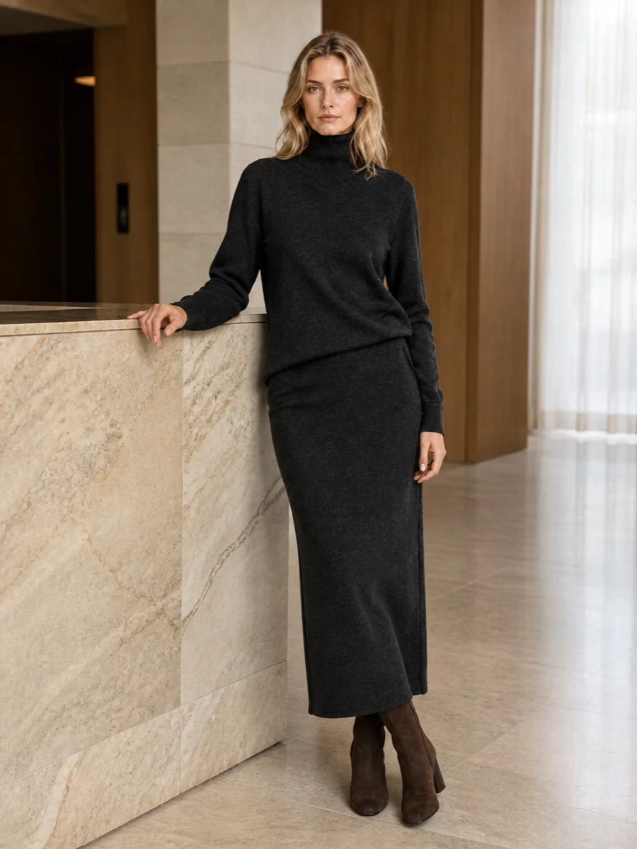 knit dress with ankle boots Givenchy & suede outfit Length: Floor-length with a subtle sweep train