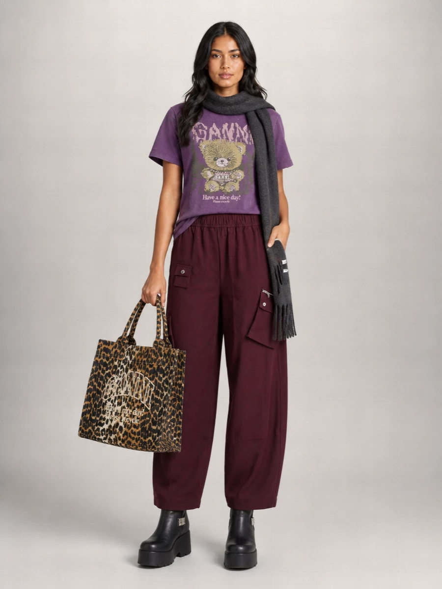 Ganni Cabas Large Canvas Leopard-Print Tote Bag