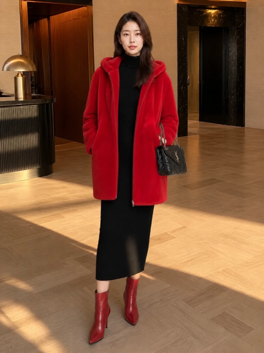 Saint laurent black dress red yves salomon coat