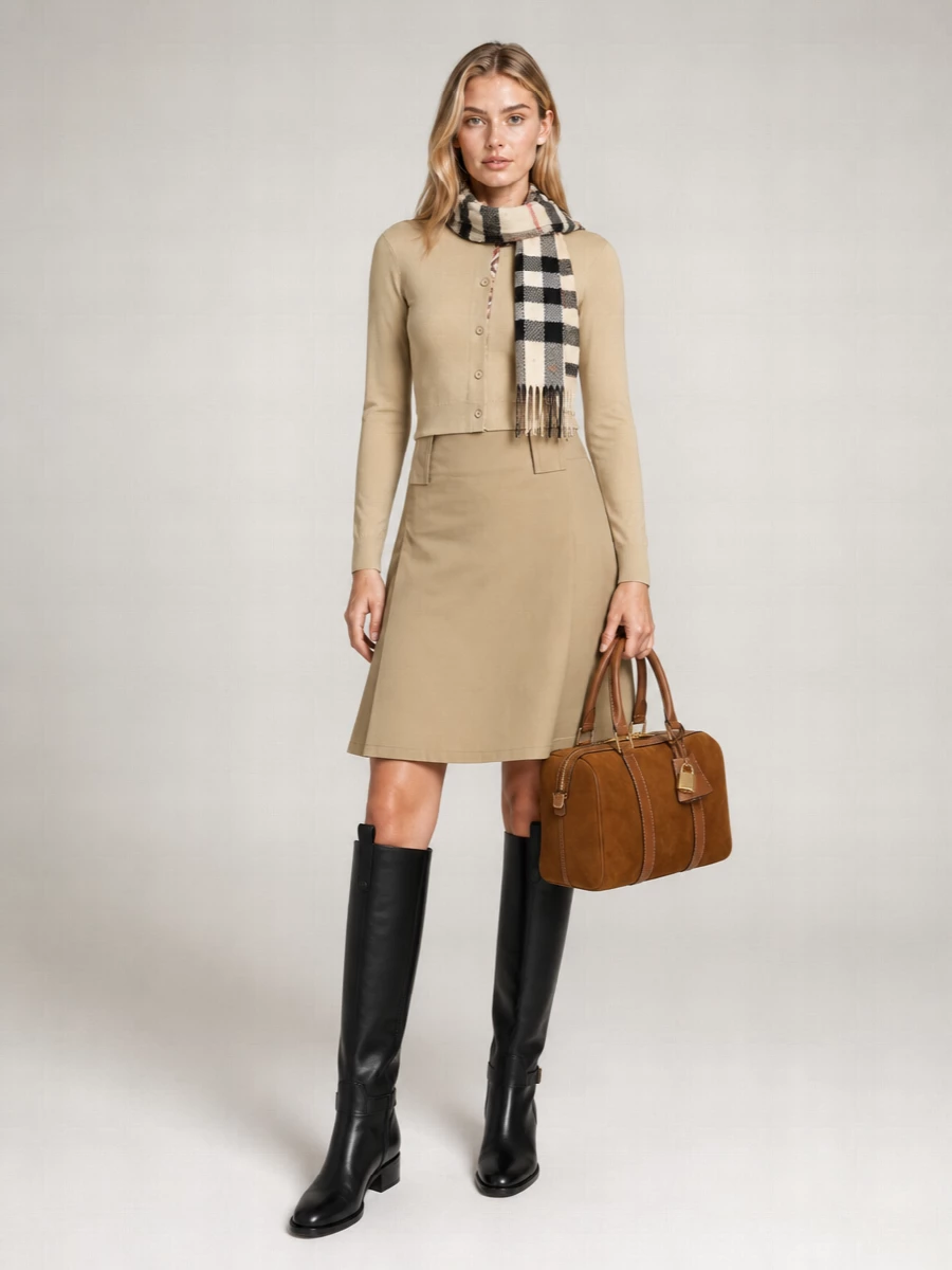 Burberry Structured Wool Cardigan Check Pattern