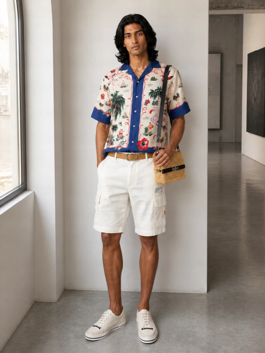 Dsquared2 camp shirt white cargo short outfit