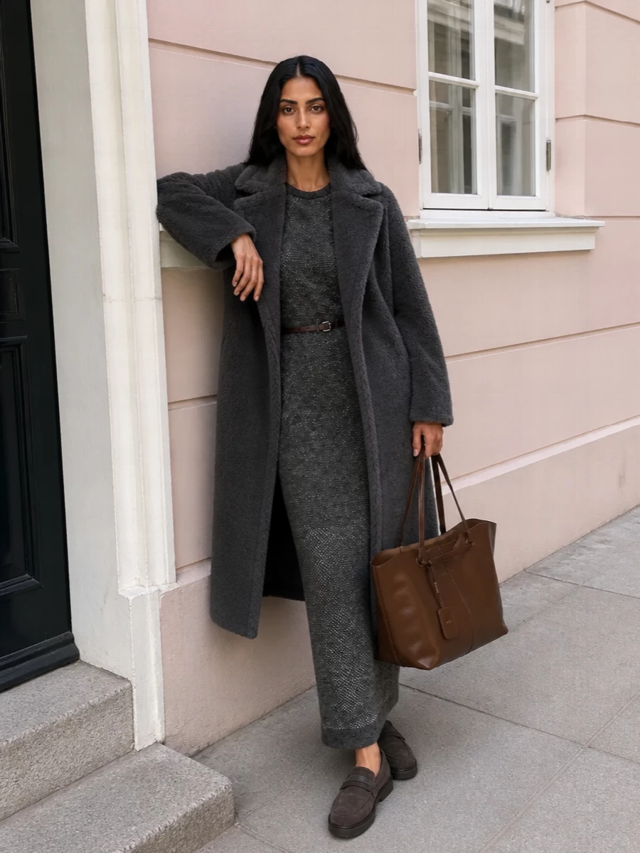 Max mara teddy coat brunello cucinelli knit dress