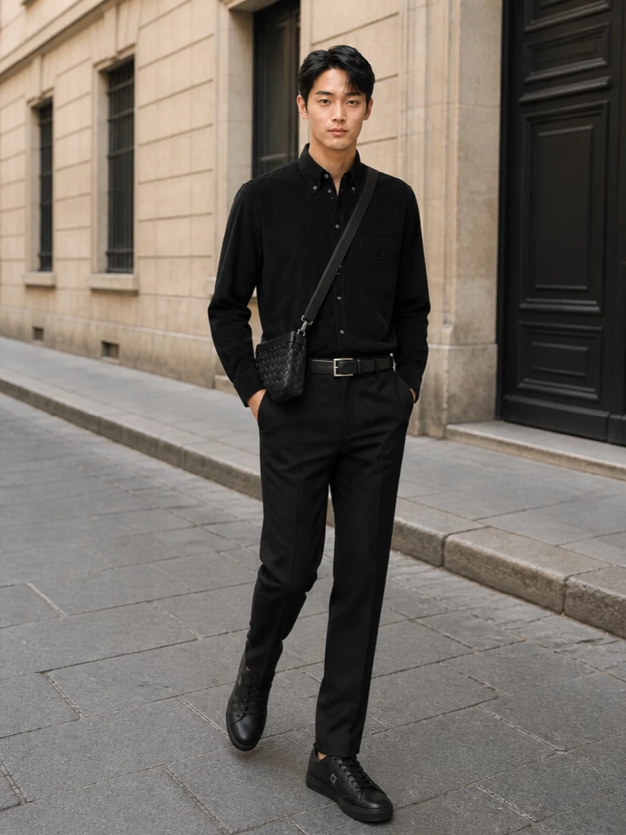 Fendi black corduroy shirt tailored trousers outfit