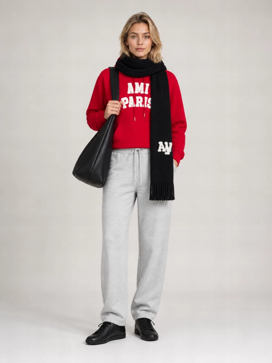 Ami Paris logo print cotton hoodie
