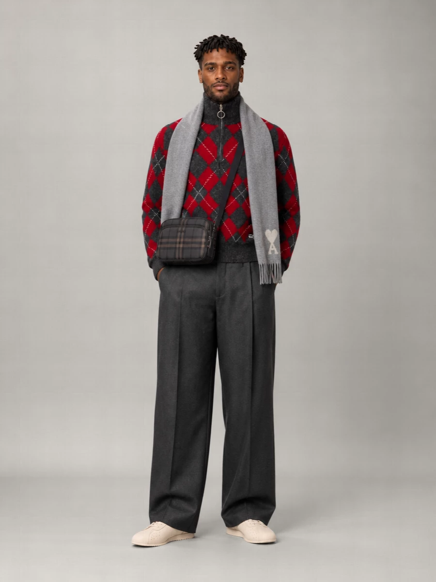 Ami Paris Argyle Wool Half-Zip Sweater