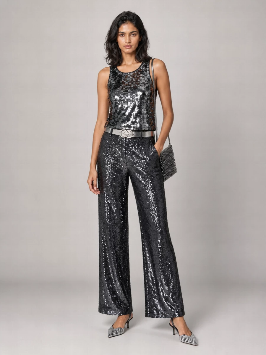 Parosh Sequin Embellished Sleeveless Blouse