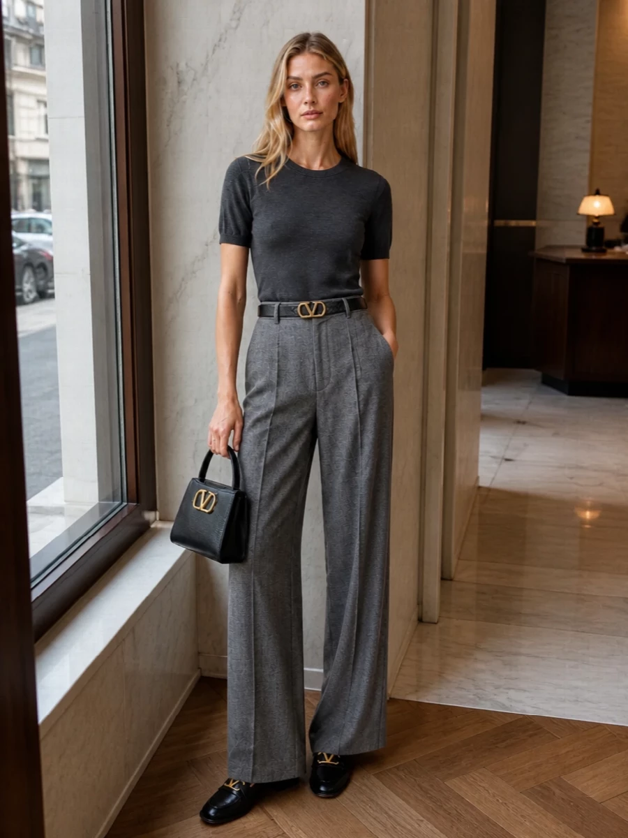 Valentino charcoal sweater wide leg trousers