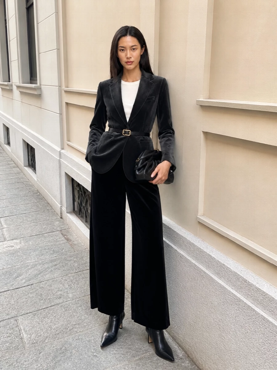 Circolo velvet blazer black wide leg trousers