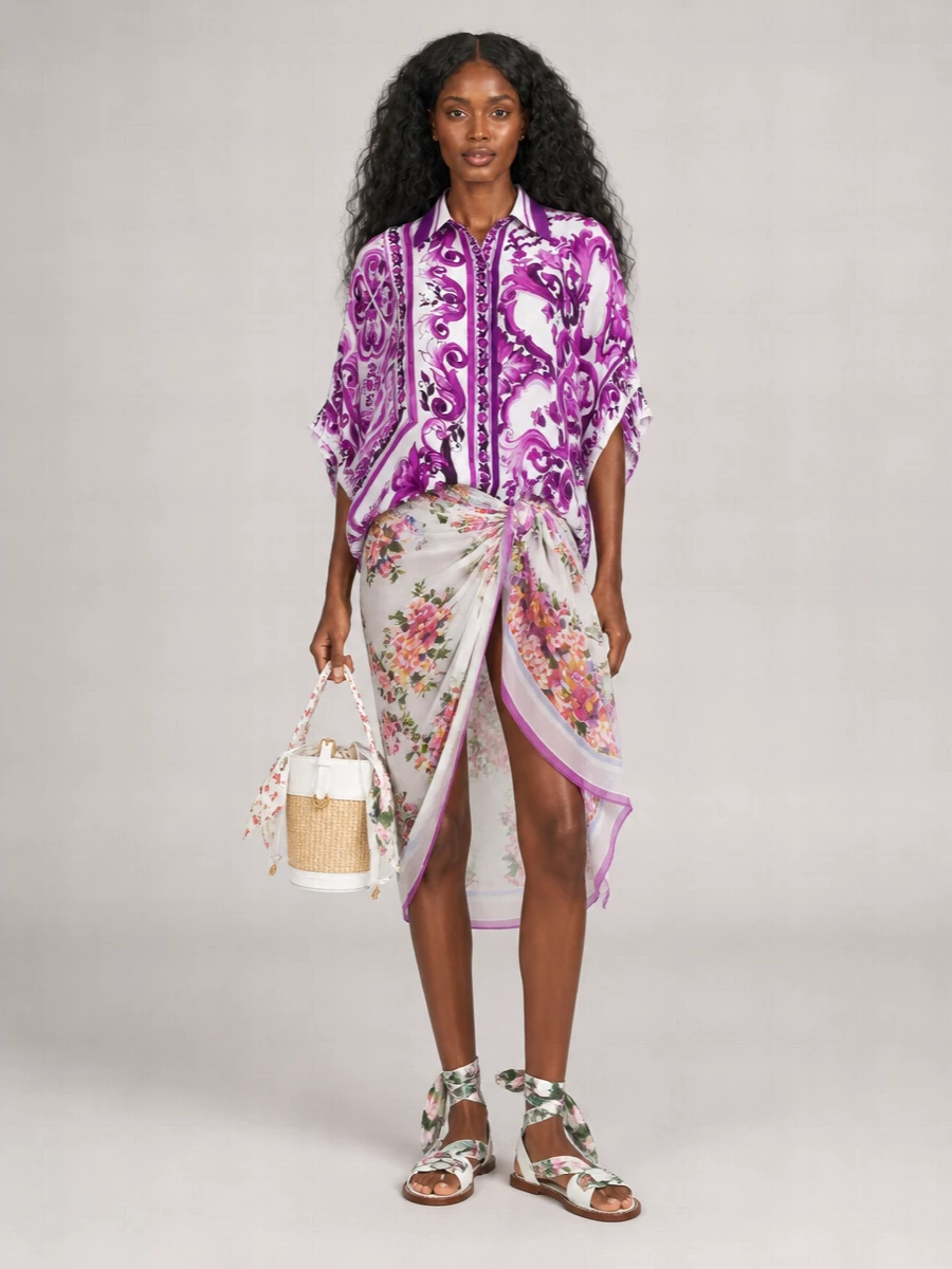 Dolce&Gabbana Silk Printed Beach Cover-Up