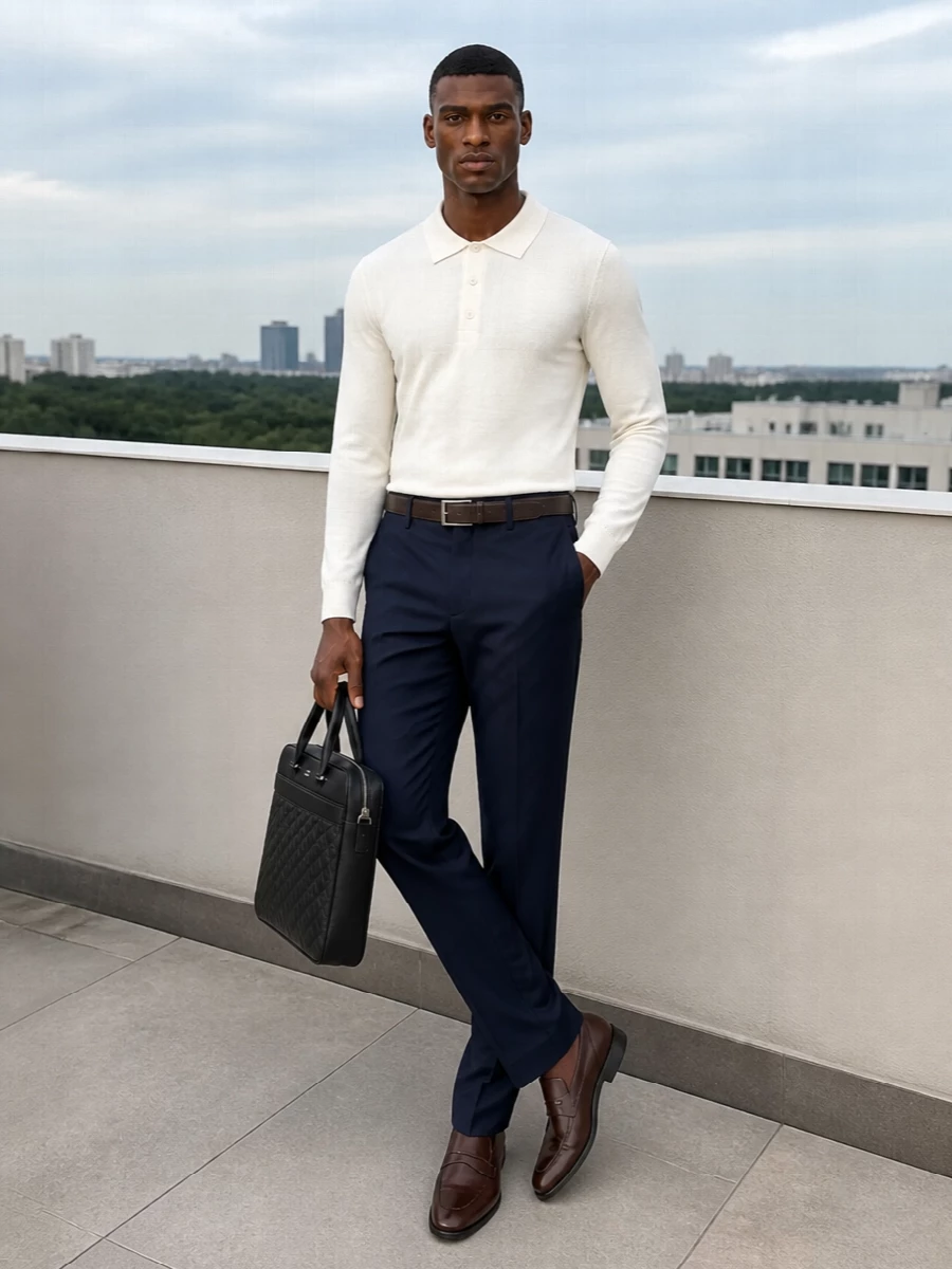 Tagliatore navy trousers knit polo tods loafers