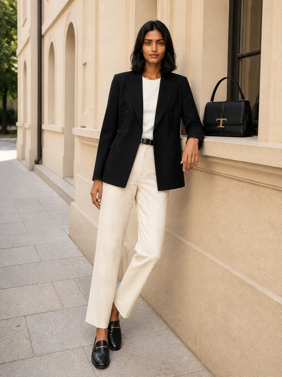 Tagliatore blazer cream trousers tods loafers