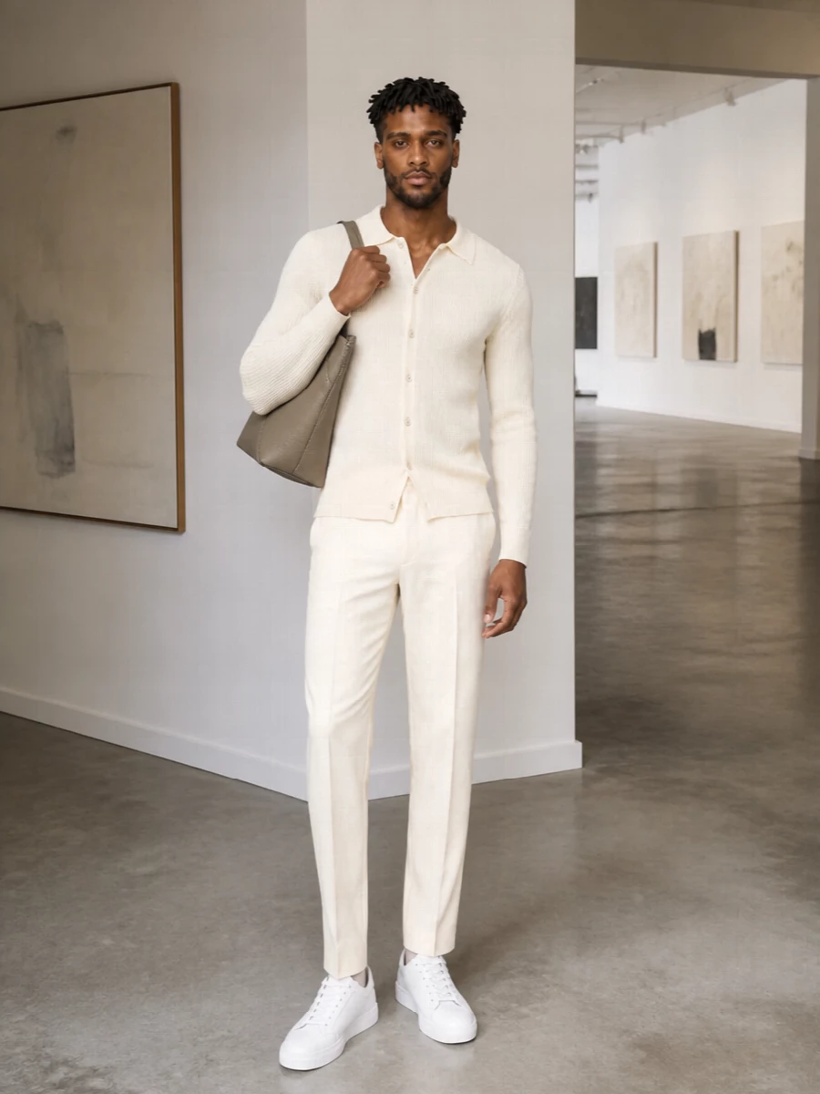 Fendi buttercream cardigan ivory trousers outfit