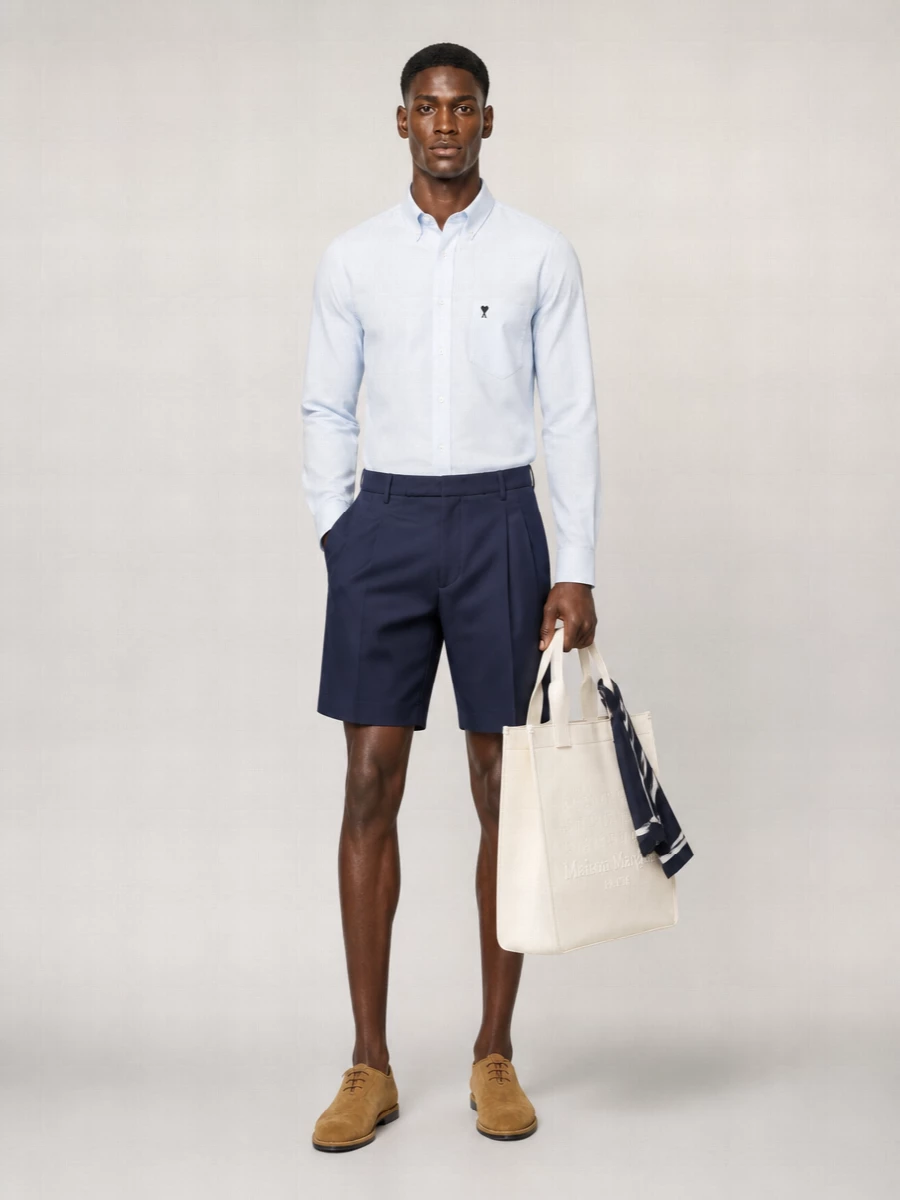 Ami Paris Cotton Boxy Oxford Long-Sleeve Shirt