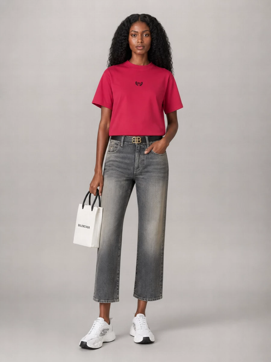 Balenciaga Embroidered Cotton Jersey Medium Fit T-Shirt