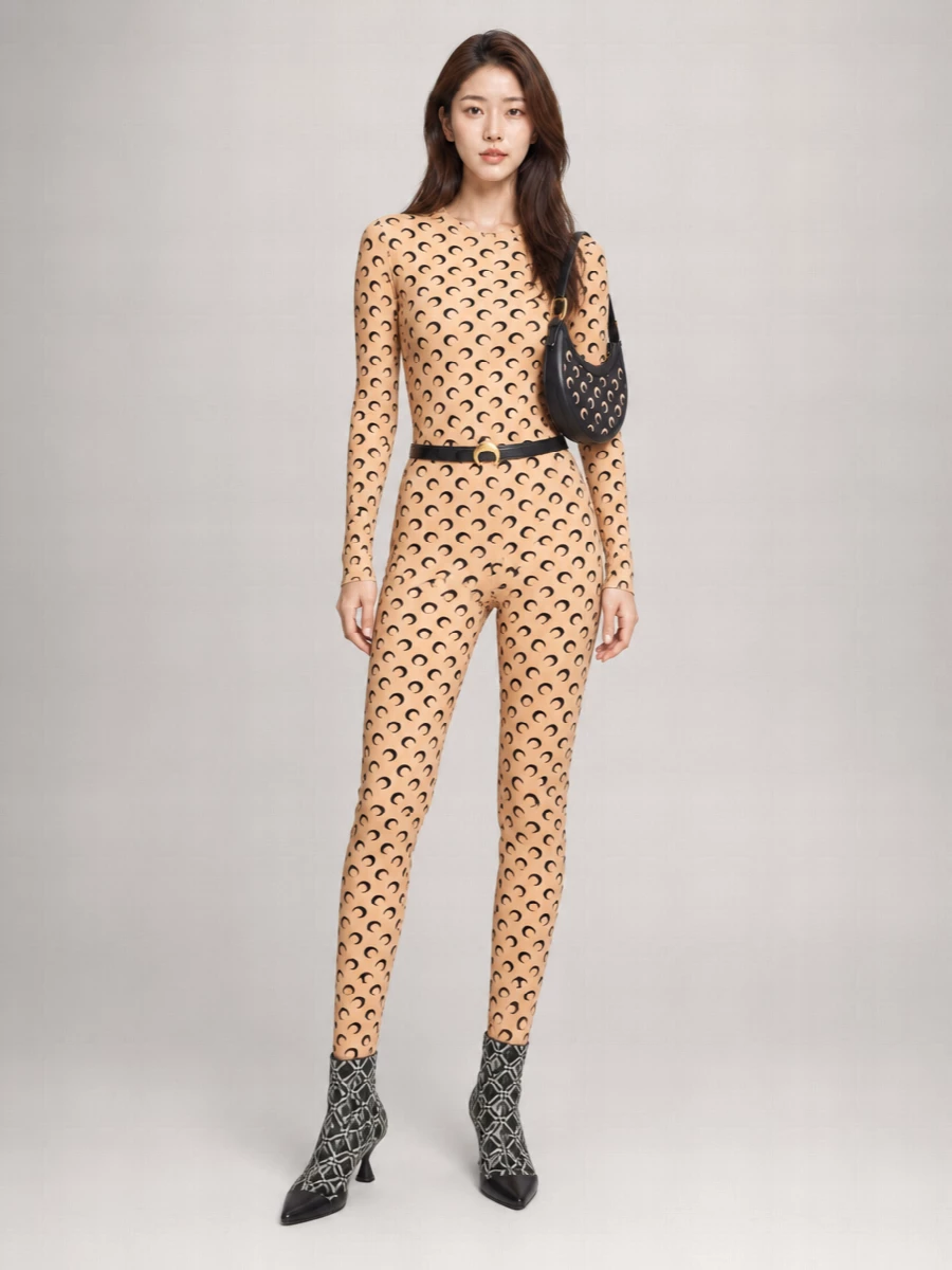 Marine Serre Logo-Print Long-Sleeve Catsuit