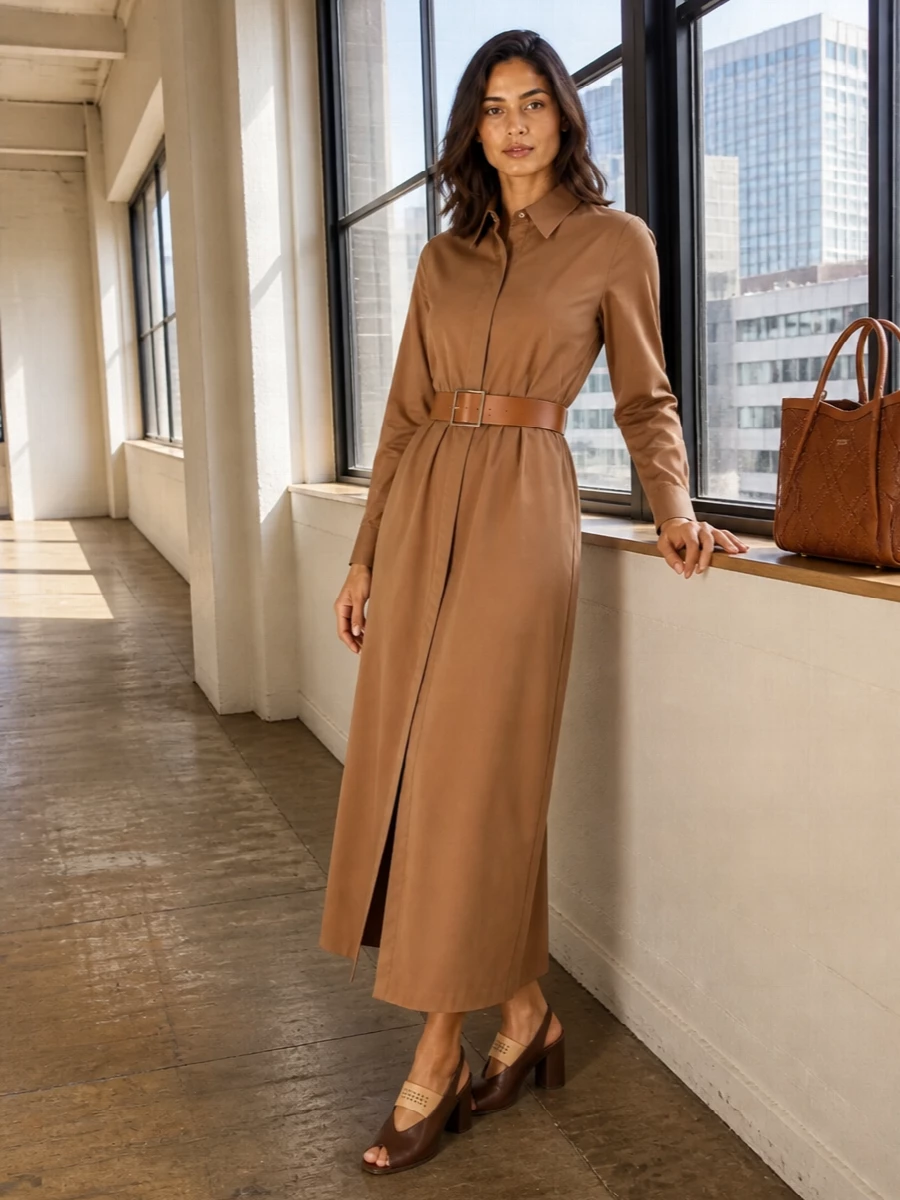 Max mara caramel shirt dress block heel sandals