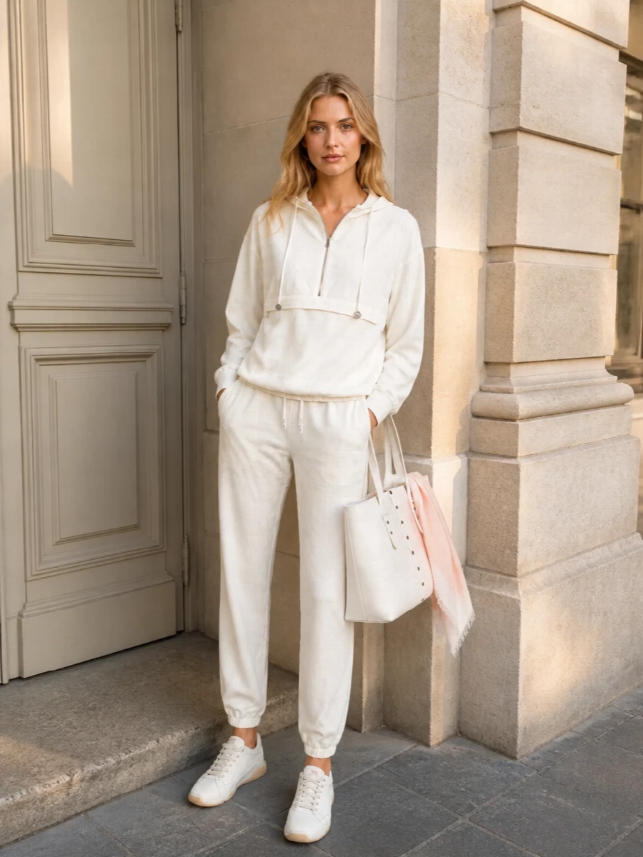 Fabiana filippi ivory joggers hoodie prada sneakers